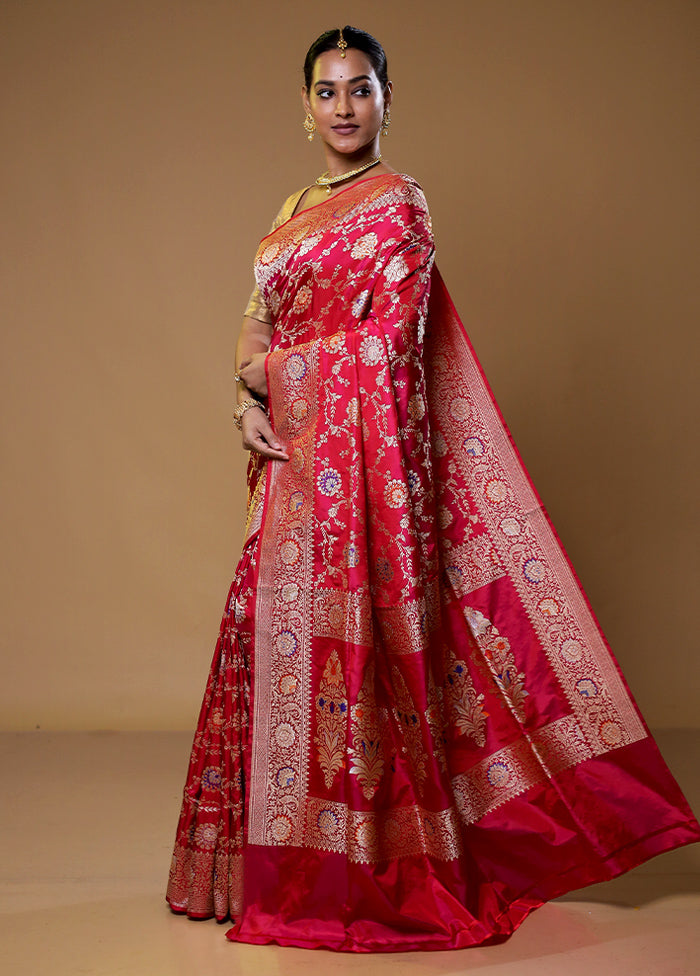 Pink Handloom Katan Pure Silk Saree With Blouse Piece