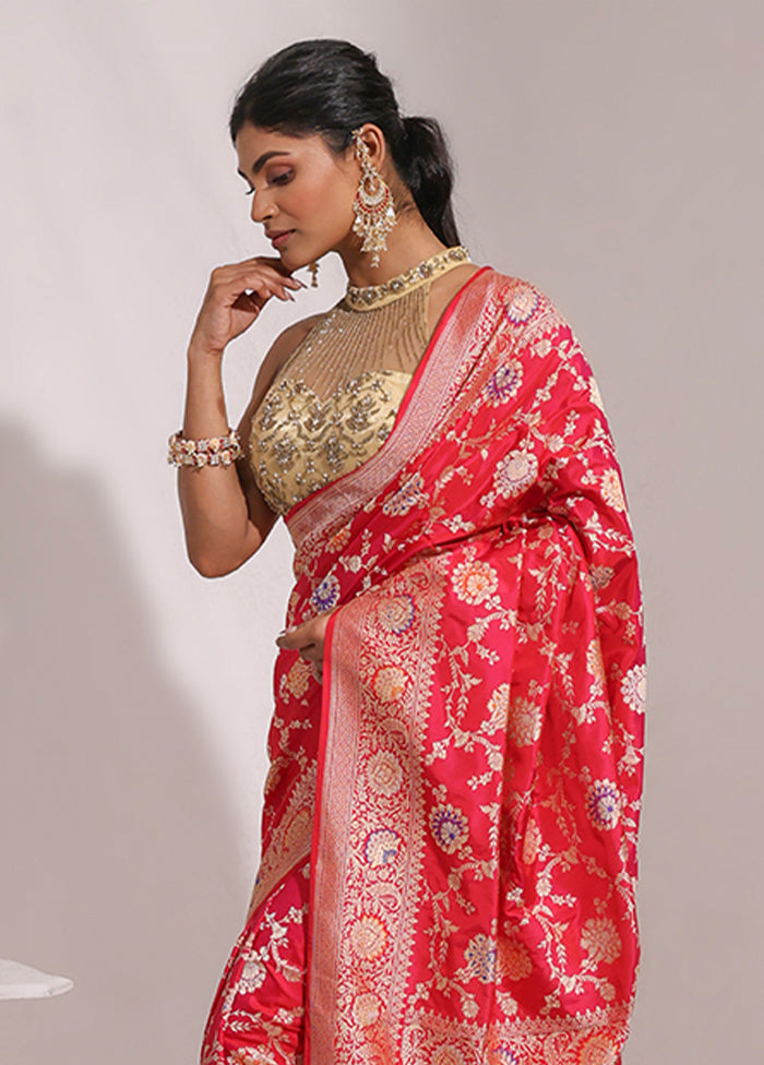 Red Handloom Katan Pure Silk Saree With Blouse Piece