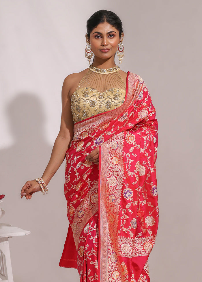 Red Handloom Katan Pure Silk Saree With Blouse Piece