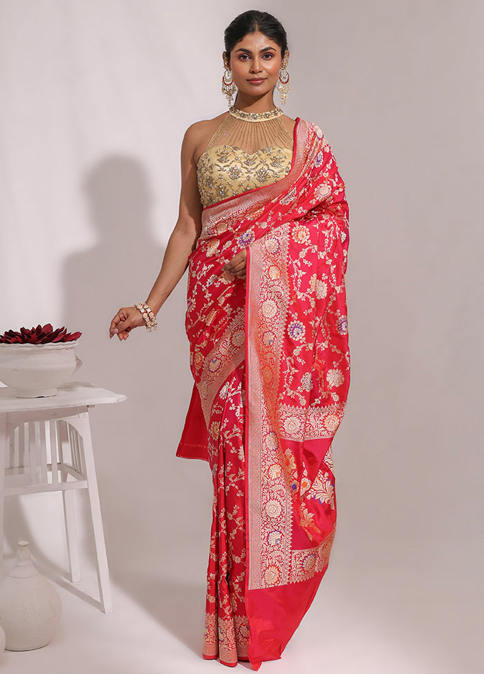 Red Handloom Katan Pure Silk Saree With Blouse Piece