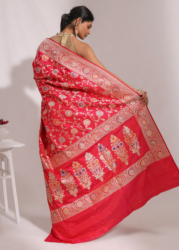 Red Handloom Katan Pure Silk Saree With Blouse Piece