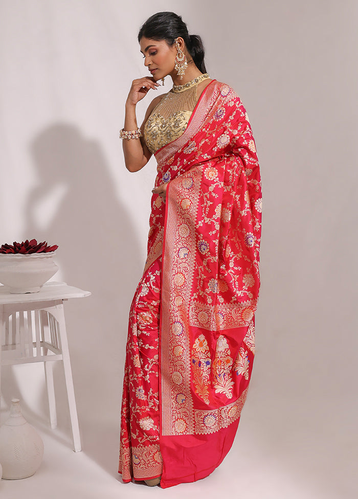 Red Handloom Katan Pure Silk Saree With Blouse Piece