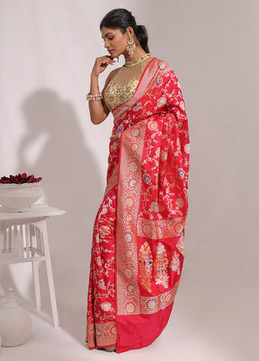 Red Handloom Katan Pure Silk Saree With Blouse Piece