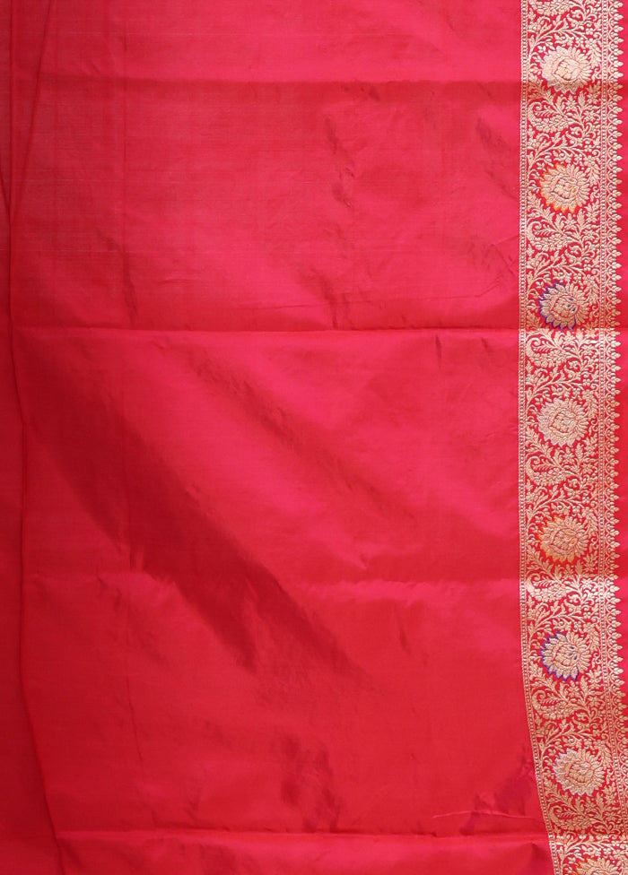 Red Handloom Katan Pure Silk Saree With Blouse Piece