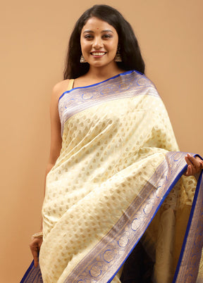 Cream Banarasi Silk Saree With Blouse Piece