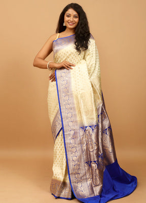 Cream Banarasi Silk Saree With Blouse Piece