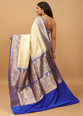 Cream Banarasi Silk Saree With Blouse Piece