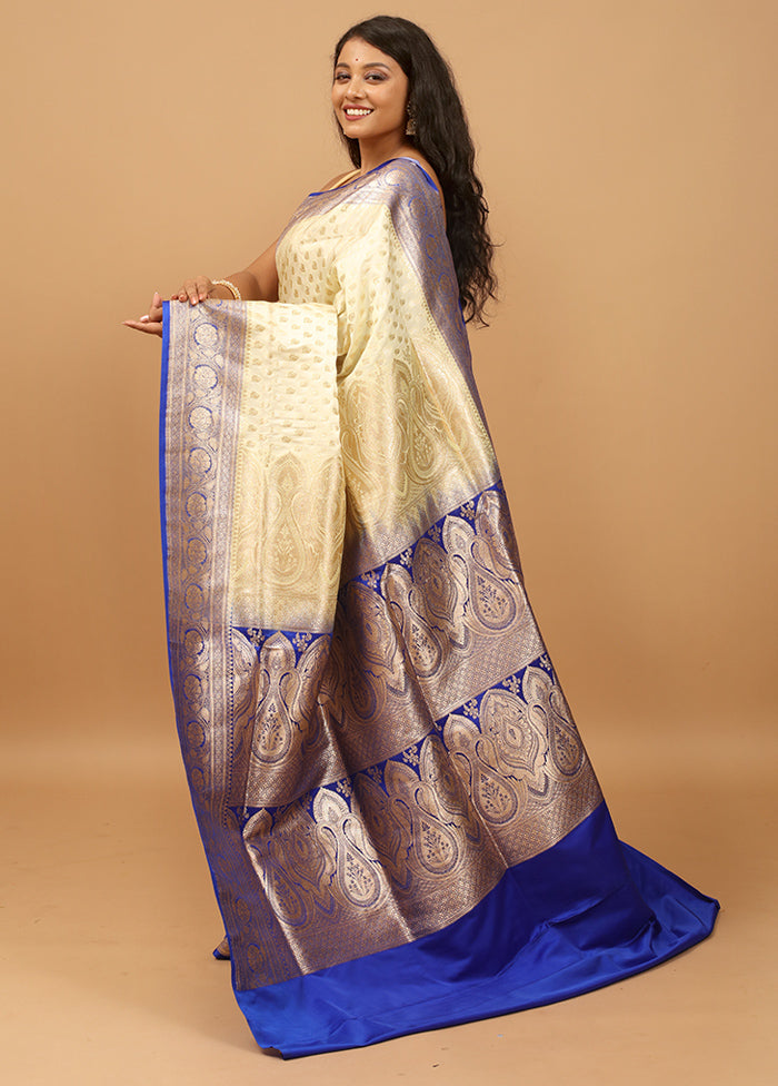 Cream Banarasi Silk Saree With Blouse Piece