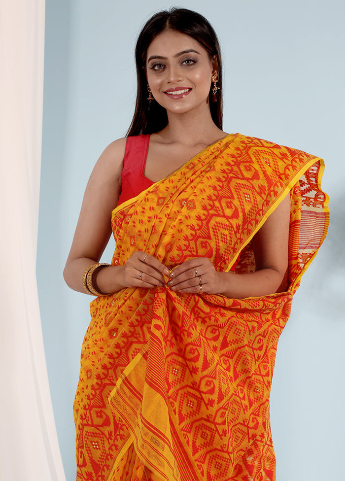 Yellow Tant Jamdani Saree Without Blouse Piece - Indian Silk House Agencies