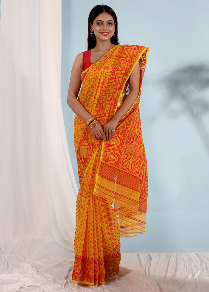 Yellow Tant Jamdani Saree Without Blouse Piece - Indian Silk House Agencies