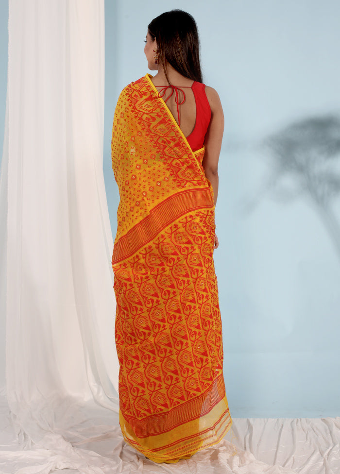 Yellow Tant Jamdani Saree Without Blouse Piece - Indian Silk House Agencies