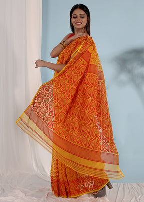 Yellow Tant Jamdani Saree Without Blouse Piece - Indian Silk House Agencies