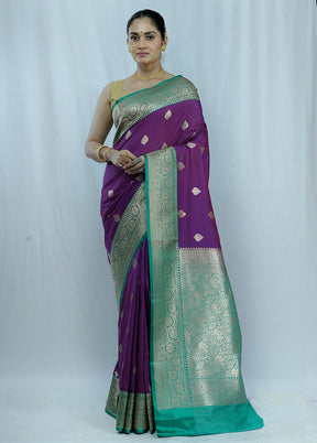 Purple Katan Silk Saree With Blouse Piece - Indian Silk House Agencies