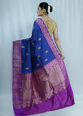 Blue Katan Pure Silk Saree With Blouse Piece - Indian Silk House Agencies