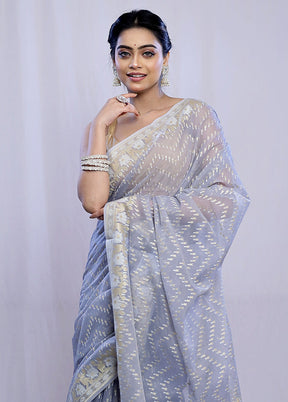 Grey Kora Silk Saree With Blouse Piece - Indian Silk House Agencies