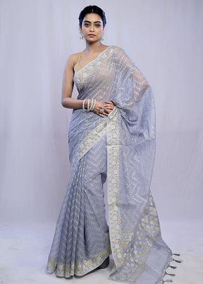 Grey Kora Silk Saree With Blouse Piece - Indian Silk House Agencies