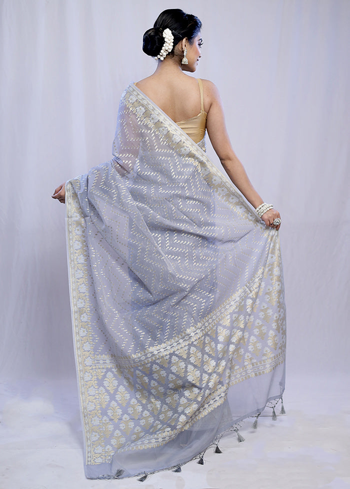 Grey Kora Silk Saree With Blouse Piece - Indian Silk House Agencies