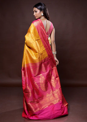 Yellow Kanjivaram Silk Saree Without Blouse Piece - Indian Silk House Agencies