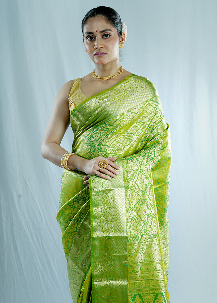 Green Kanjivaram Silk Saree With Blouse Piece - Indian Silk House Agencies