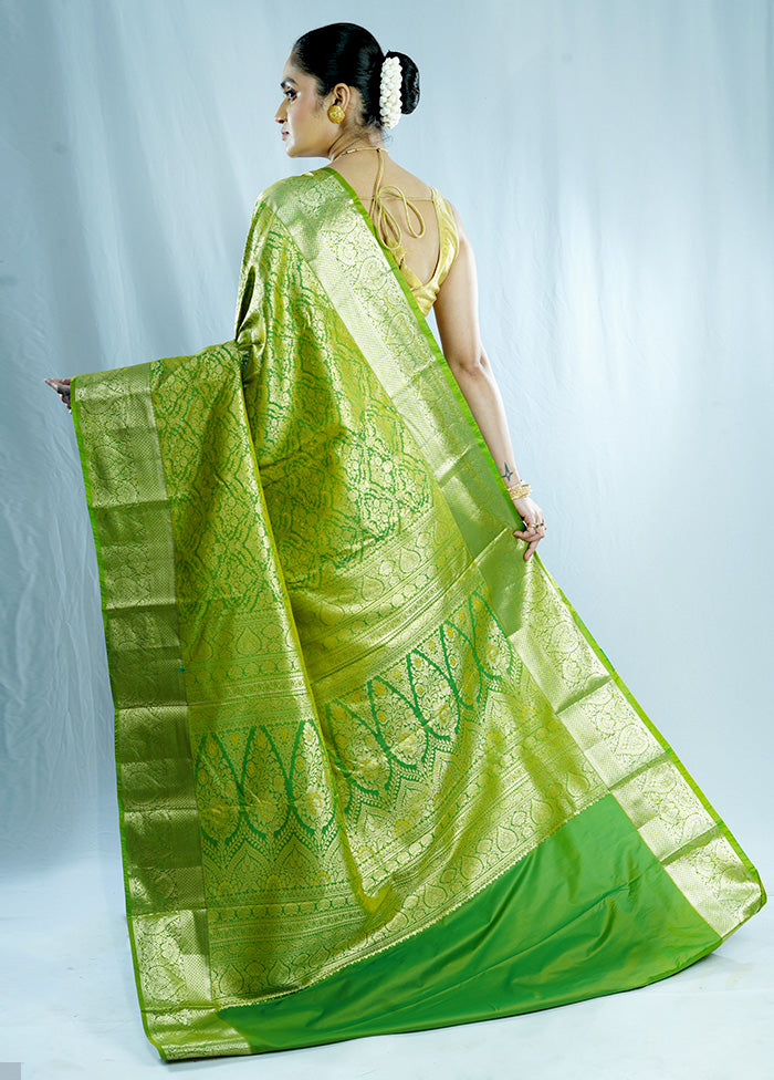 Green Kanjivaram Silk Saree With Blouse Piece - Indian Silk House Agencies