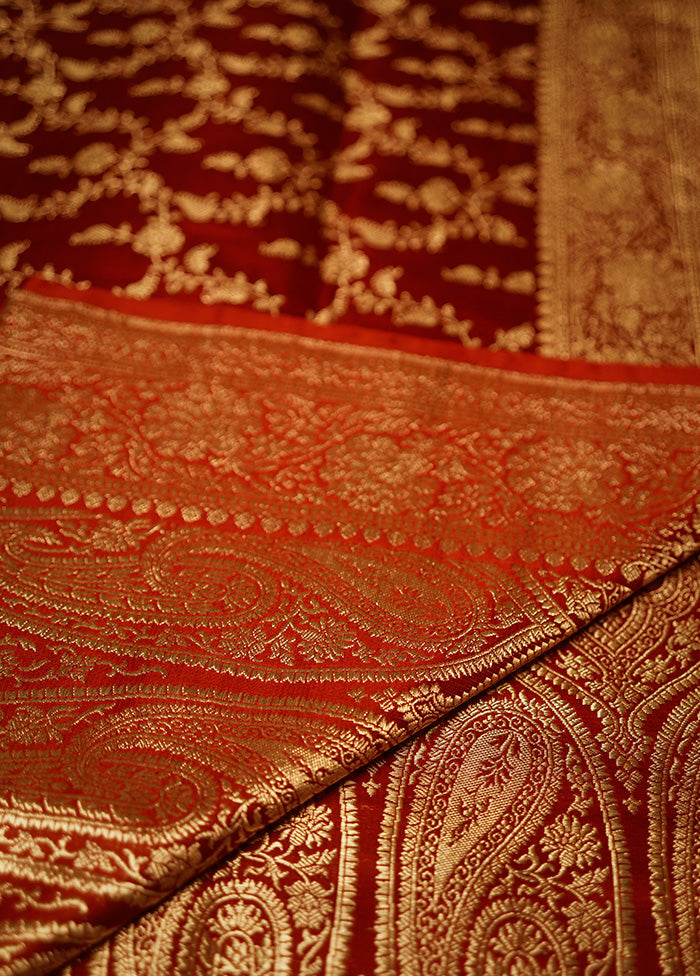 Maroon Banarasi Pure Silk Saree With Blouse Piece - Indian Silk House Agencies