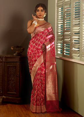 Pink Banarasi Pure Silk Saree With Blouse Piece - Indian Silk House Agencies