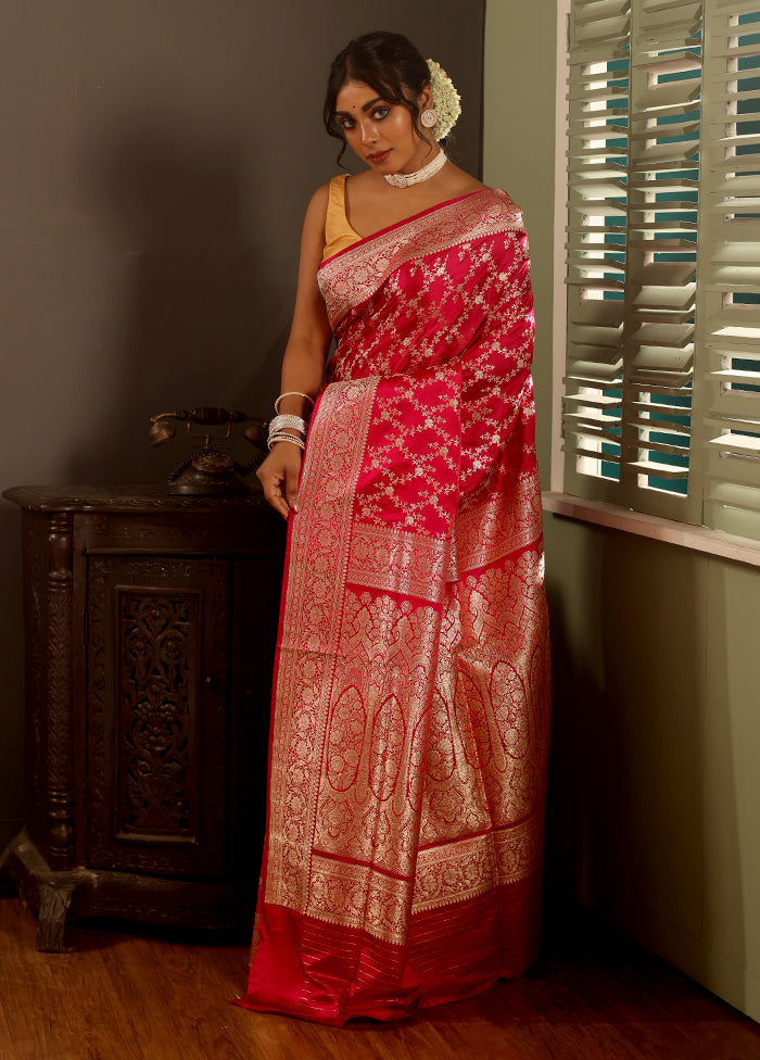 Pink Banarasi Pure Silk Saree With Blouse Piece - Indian Silk House Agencies