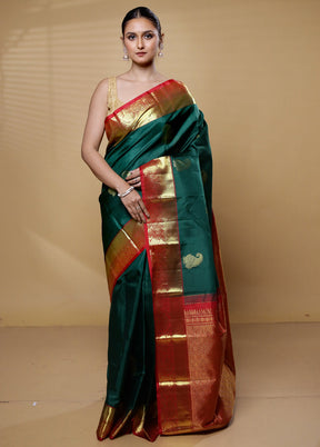 Green Handloom Kanchipuram Pure Silk Saree With Blouse Piece