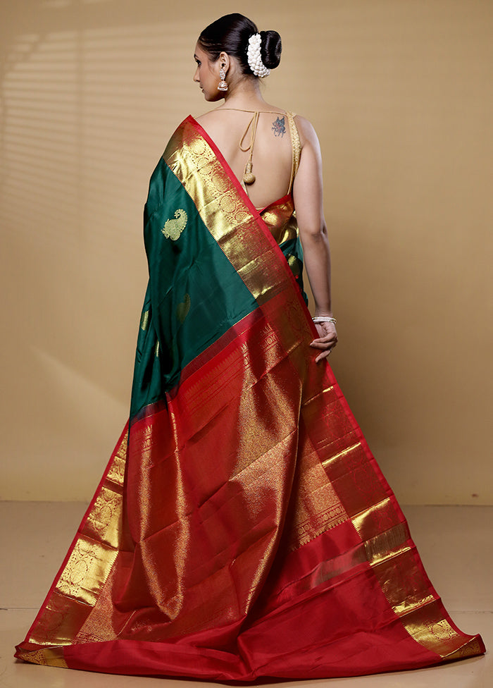 Green Handloom Kanchipuram Pure Silk Saree With Blouse Piece