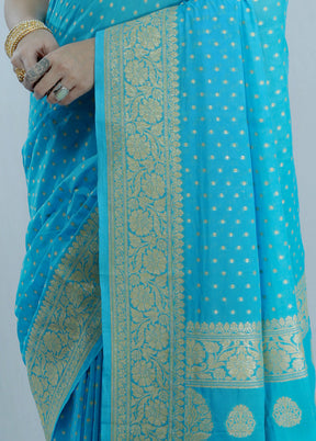 Blue Georgette Saree With Blouse Piece - Indian Silk House Agencies