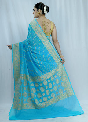 Blue Georgette Saree With Blouse Piece - Indian Silk House Agencies