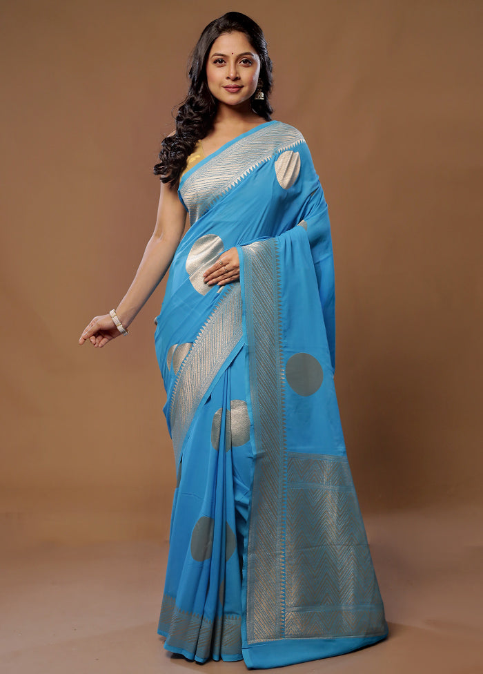 Blue Georgette Saree With Blouse Piece - Indian Silk House Agencies