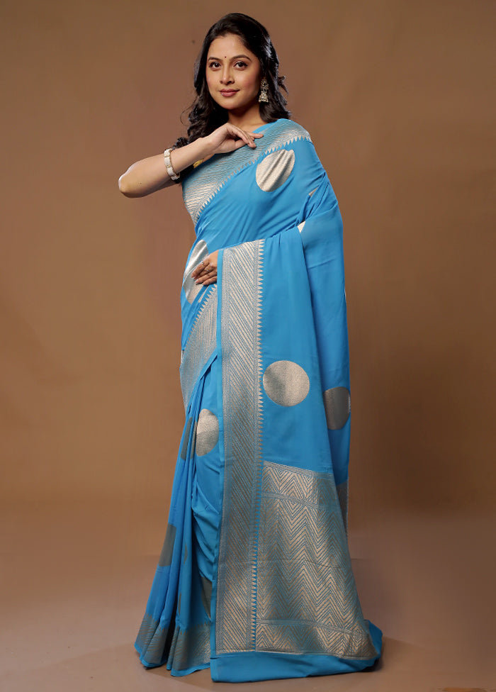 Blue Georgette Saree With Blouse Piece - Indian Silk House Agencies