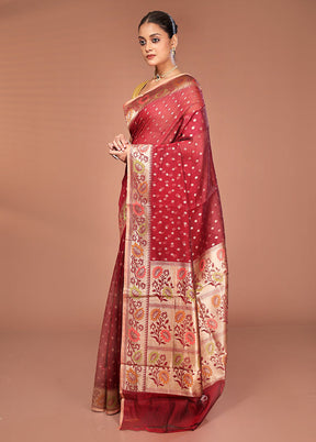 Maroon Pure Cotton Saree With Blouse Piece