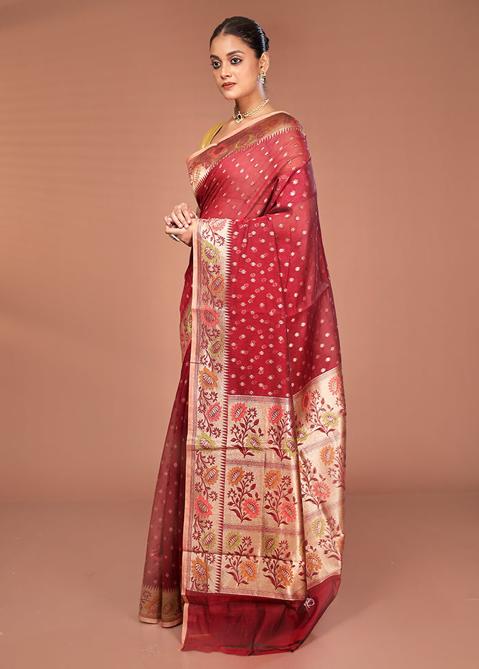 Maroon Pure Cotton Saree With Blouse Piece