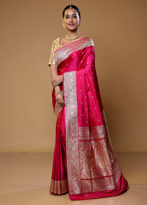 Pink Handloom Banarasi Pure Silk Saree With Blouse Piece