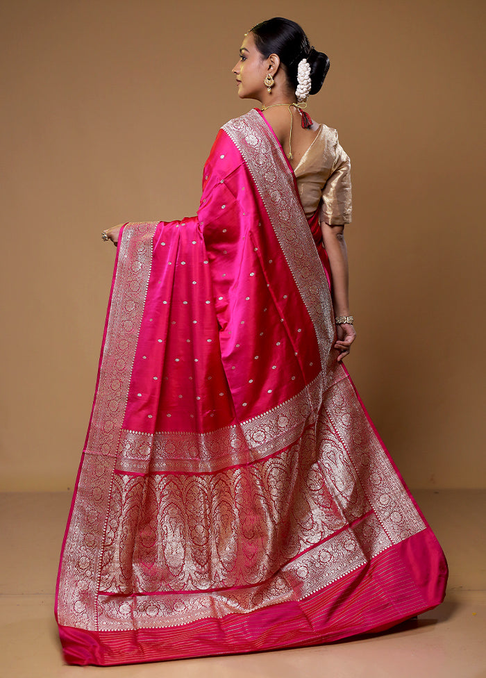 Pink Handloom Banarasi Pure Silk Saree With Blouse Piece