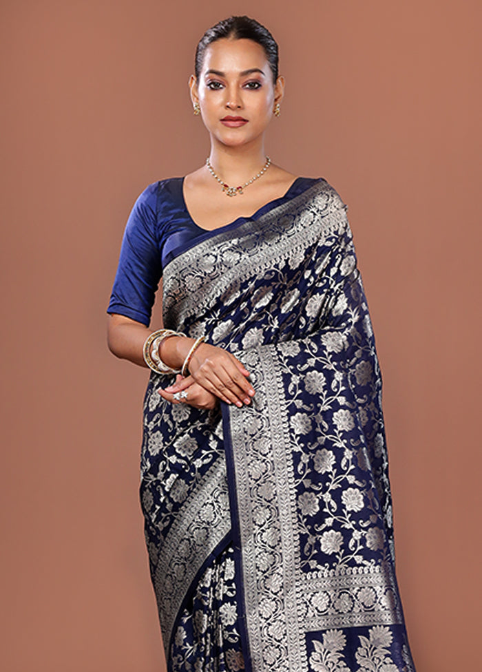 Blue Uppada Silk Saree With Blouse Piece