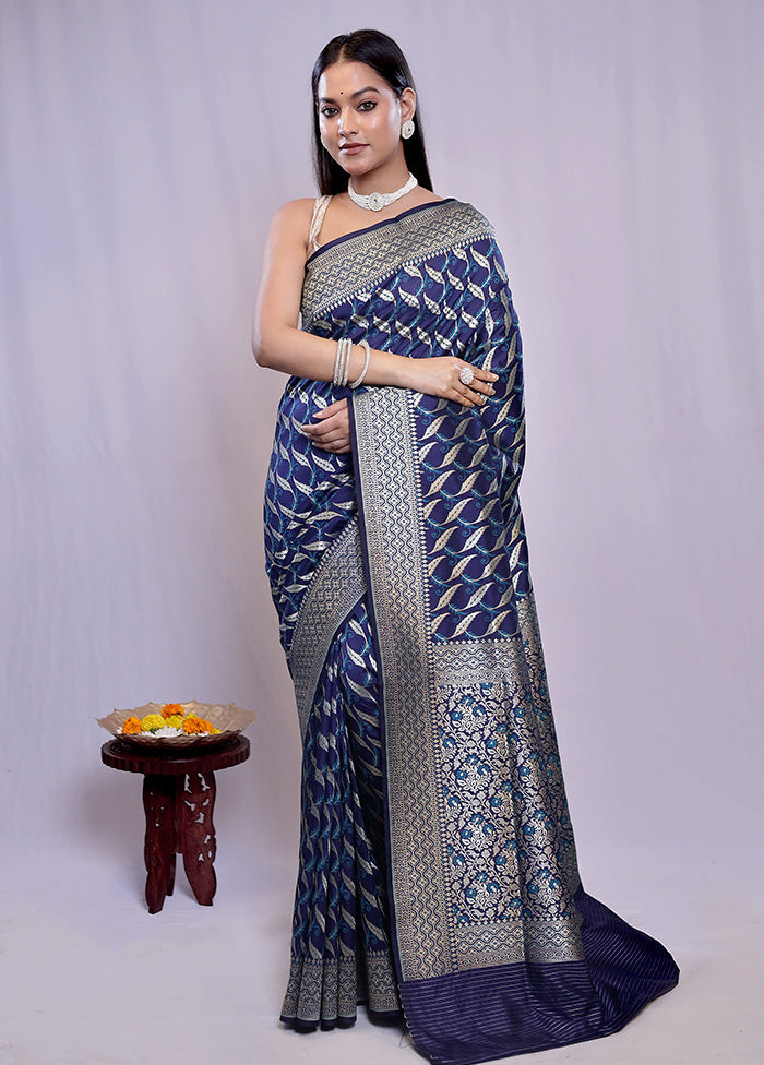 Blue Uppada Silk Saree With Blouse Piece - Indian Silk House Agencies