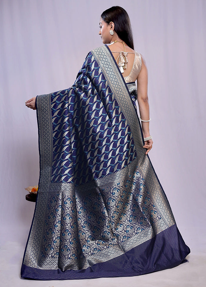 Blue Uppada Silk Saree With Blouse Piece - Indian Silk House Agencies