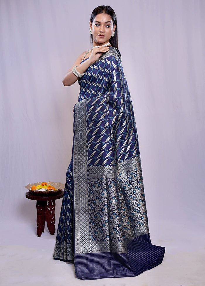 Blue Uppada Silk Saree With Blouse Piece - Indian Silk House Agencies