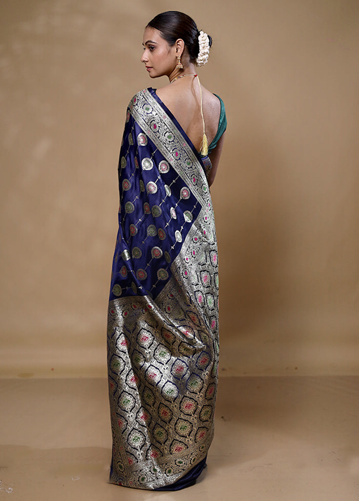 Blue Banarasi Silk Saree With Blouse Piece