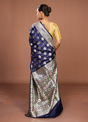 Blue Banarasi Silk Saree With Blouse Piece