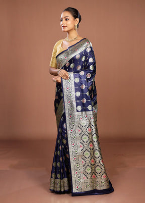 Blue Banarasi Silk Saree With Blouse Piece