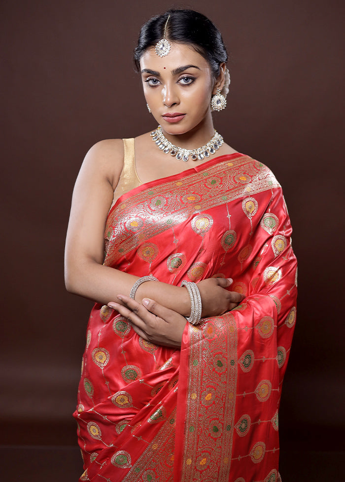 Pink Banarasi Silk Saree With Blouse Piece