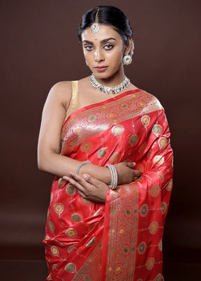 Pink Banarasi Silk Saree With Blouse Piece