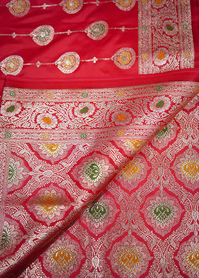 Pink Banarasi Silk Saree With Blouse Piece