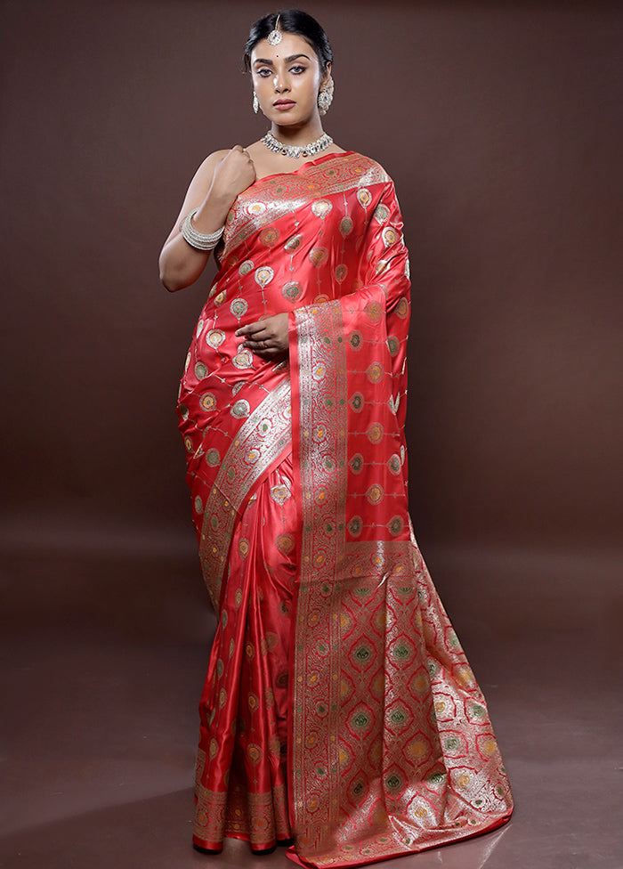 Pink Banarasi Silk Saree With Blouse Piece