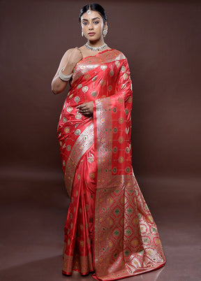 Pink Banarasi Silk Saree With Blouse Piece