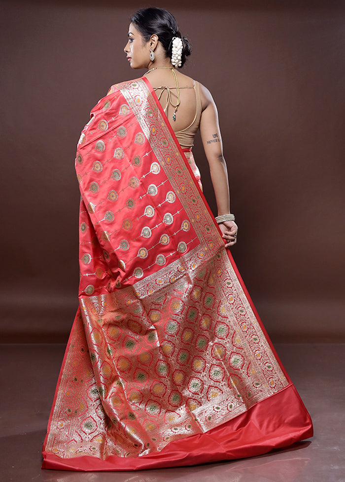 Pink Banarasi Silk Saree With Blouse Piece